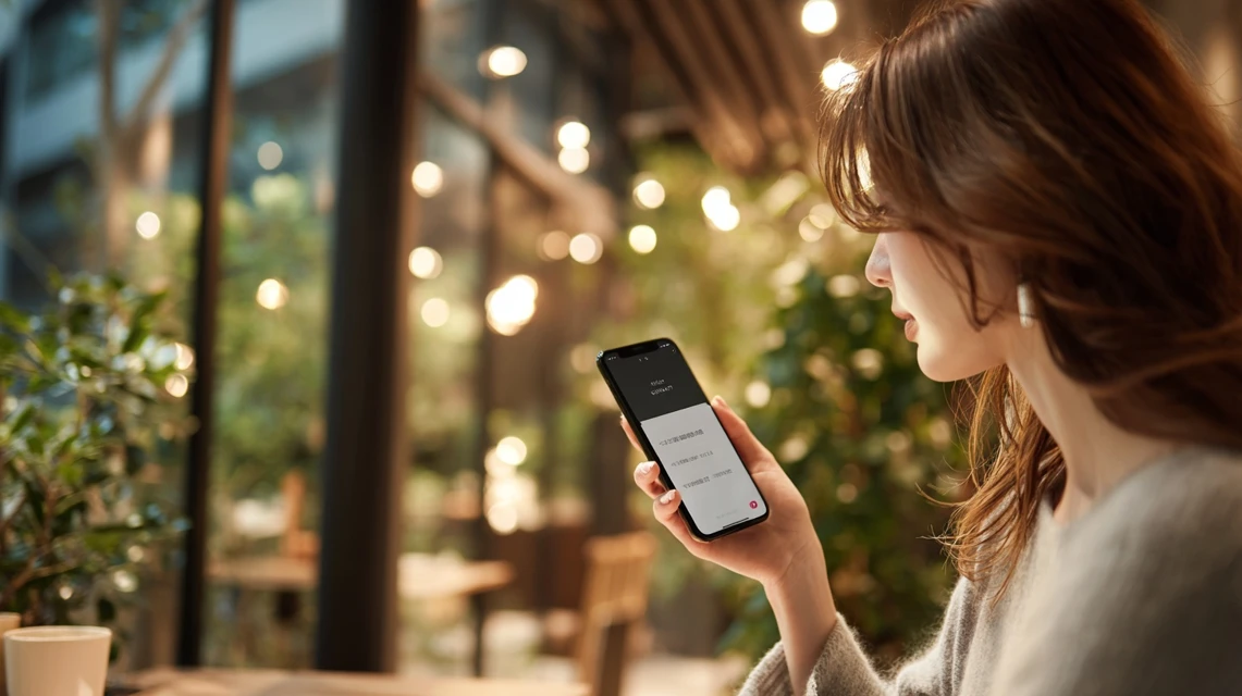 退会条件を確認する日本人の画像
