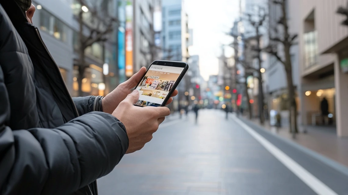 男性がスマホで割引設定を操作中
