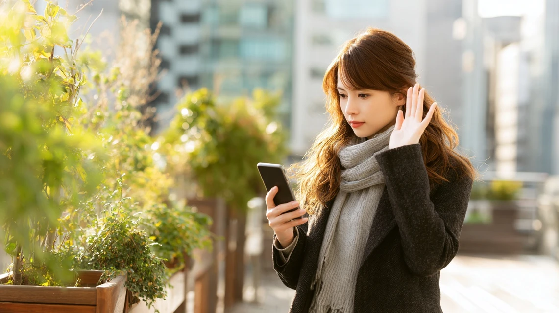 dポイント利用方法をチェックする日本人女性の画像
