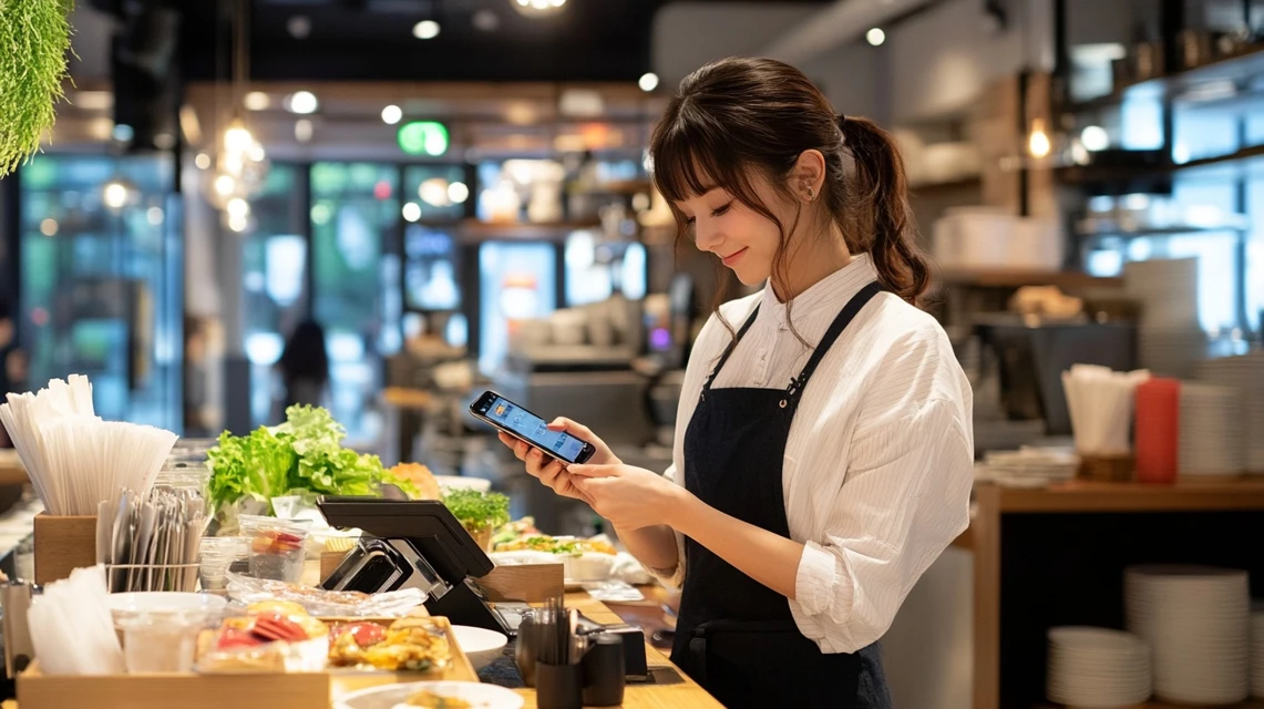 女性がカフェでクーポン戦略を相談中
