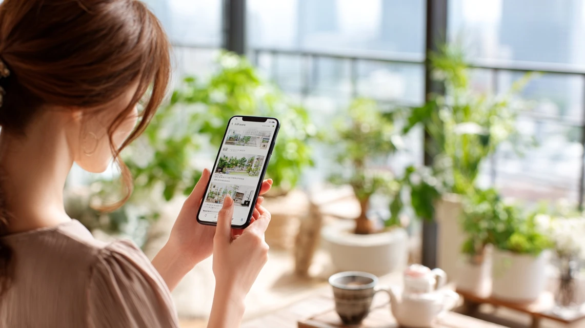 最新の名古屋港水族館クーポン情報を確認する日本人女性