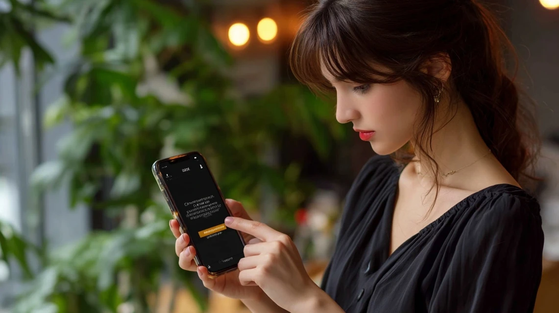 誕生日クーポンを受け取って喜ぶ日本人女性