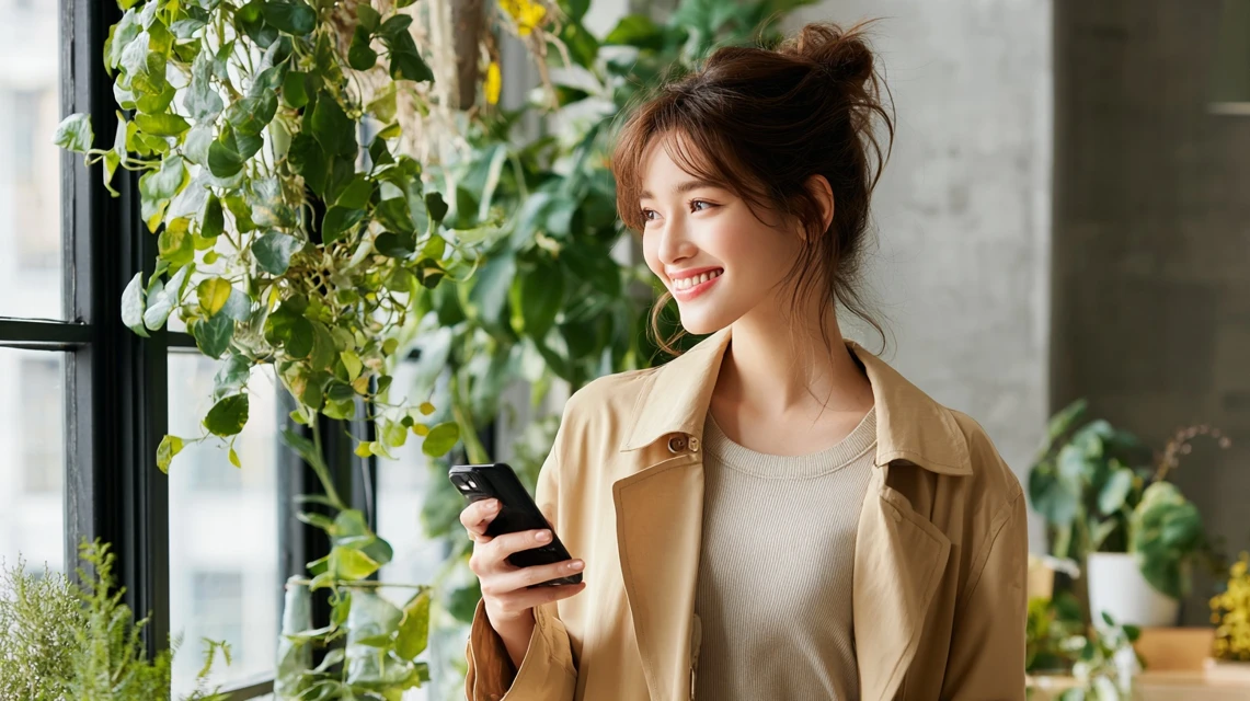 楽天トラベルでいわき市の対象宿を探す日本人女性