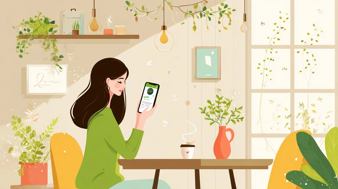 SNS割引情報を見る女性の画像