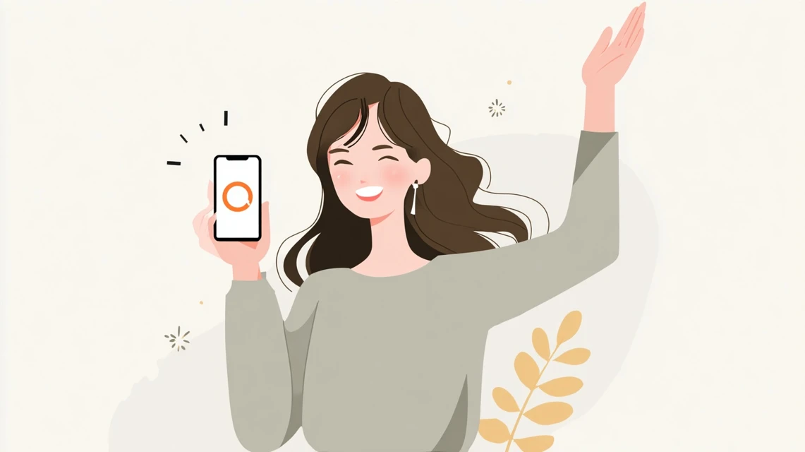 割引クーポン受取方法を見る女性の画像