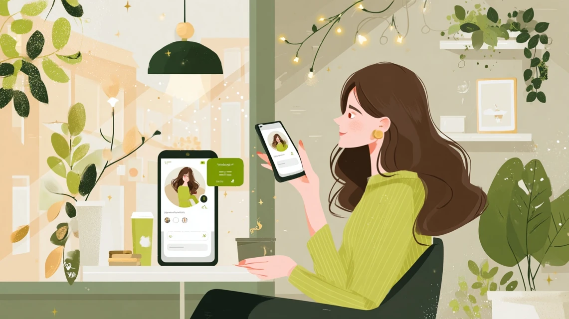 送迎案内を確認する女性の画像