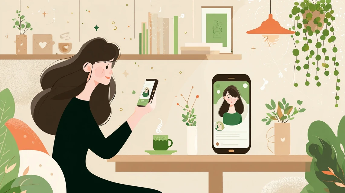 チケット割引を確認する日本人女性の画像