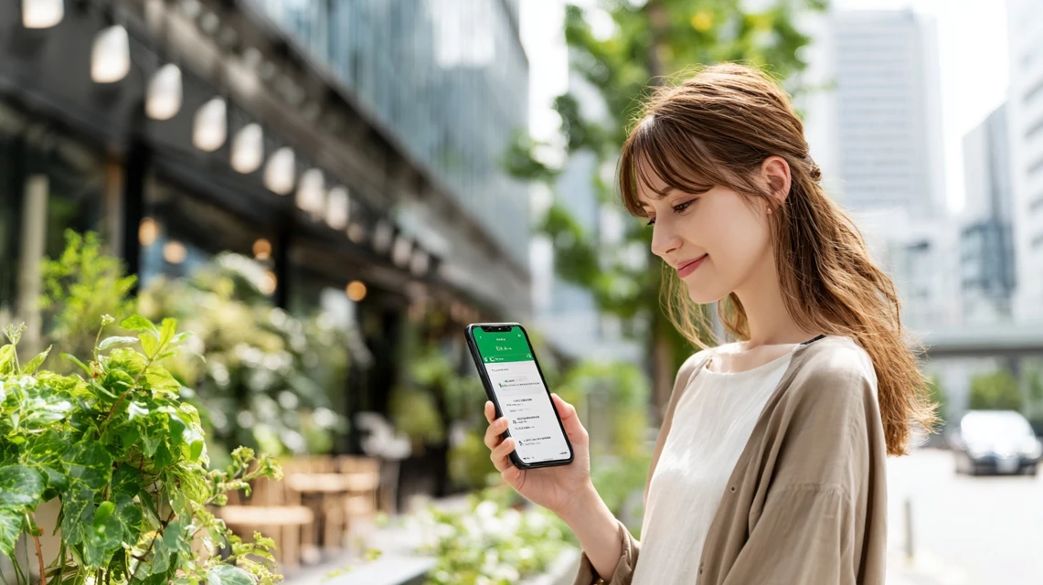 最大割引を検討する日本人女性の画像
