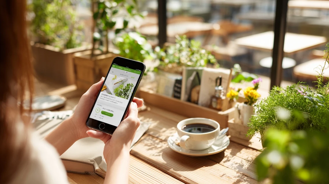 楽天セールを確認する女性の画像