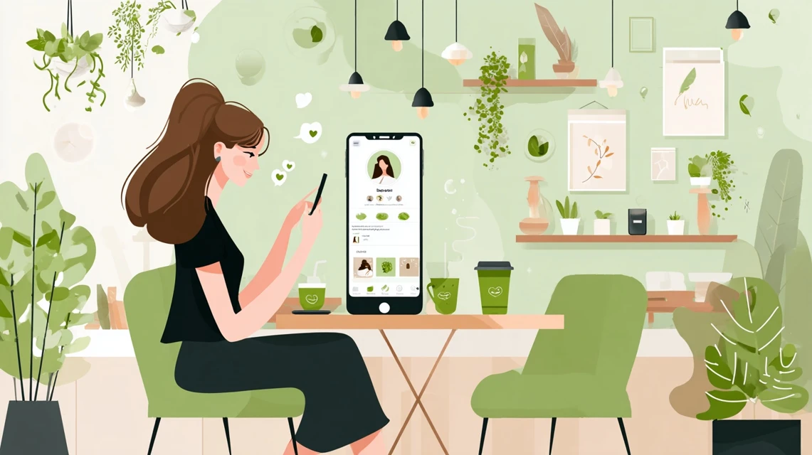 エクスブルー基本情報と割引条件を見る女性
