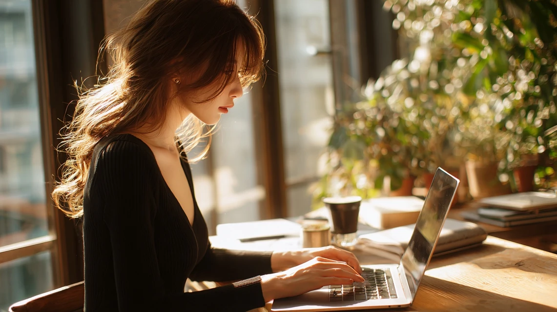 プレミア特典を確認する日本人女性の画像
