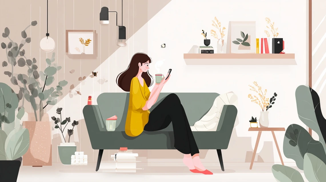 初回クーポンの注意点を確認する女性
