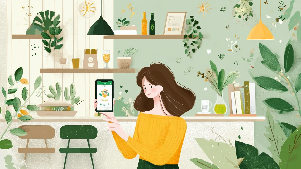 クーポン活用術を調べる女性の画像
