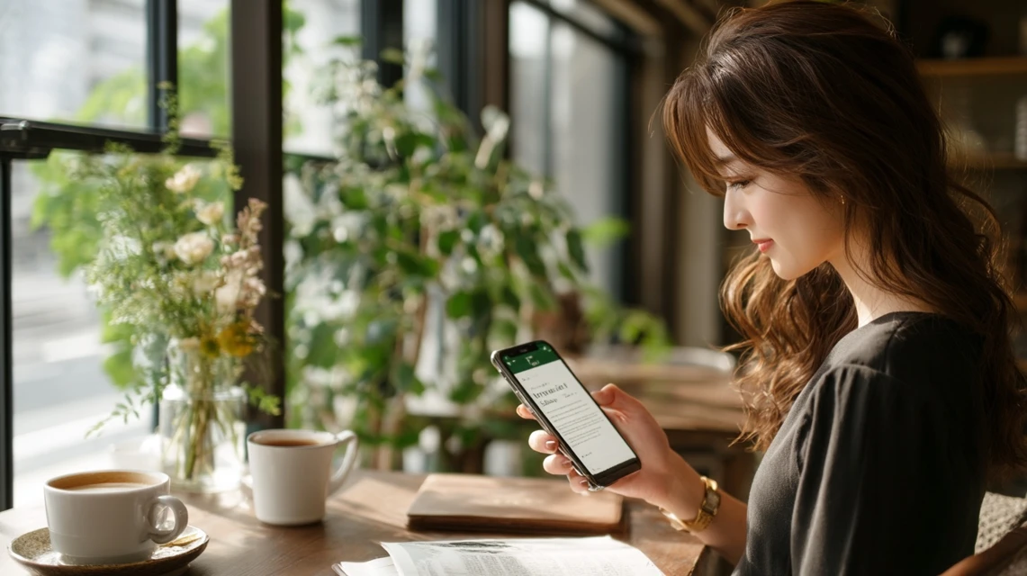 アルコール割引の実施時間と条件を事前チェックする女性イメージ画像