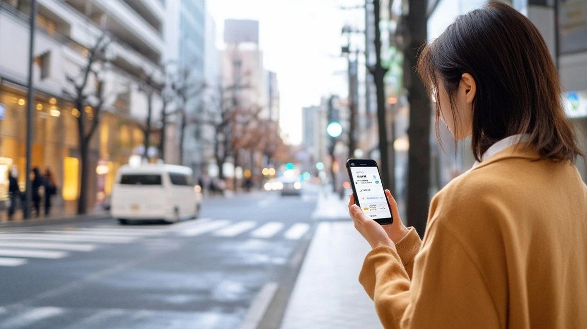 女性がスマホ決済でdポイントを使用中