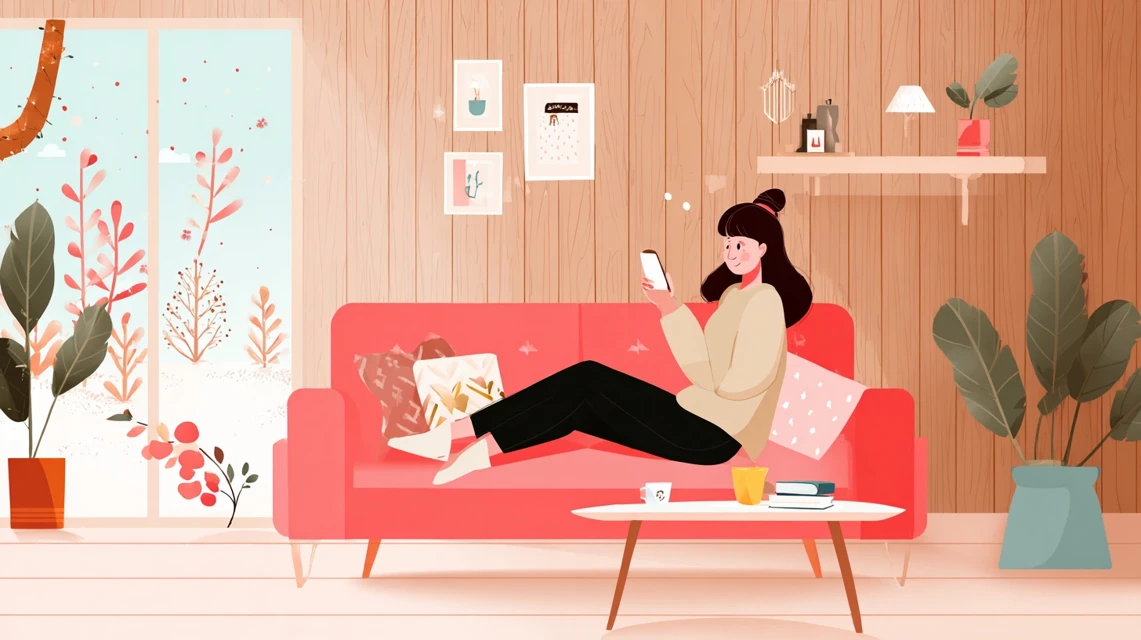 誕生日割引配信を見る女性の画像
