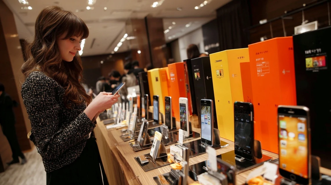 スマホでau割引とkinezoクーポンを比較する日本人女性