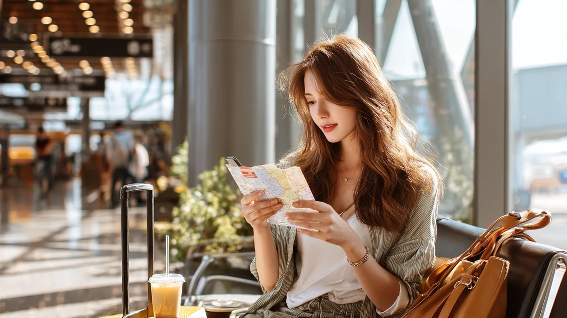 スマホで読売旅行のクーポンコードを探す女性