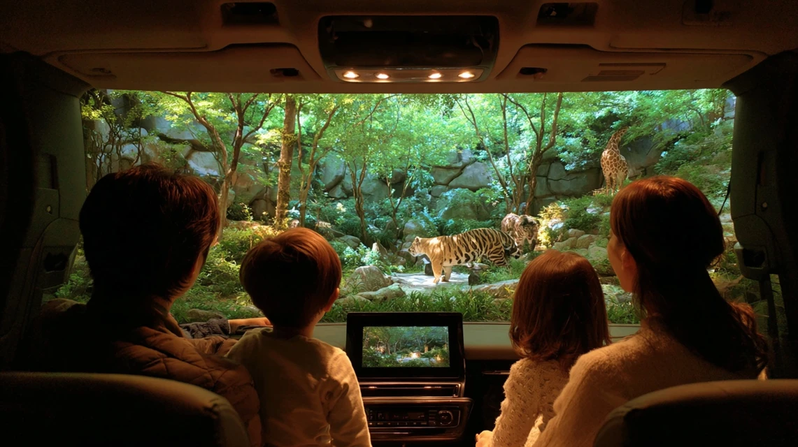 車内でアフリカンサファリを楽しむ日本人家族