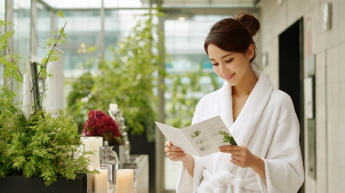 マリンスパ熱海で笑顔の日本人女性イメージ画像