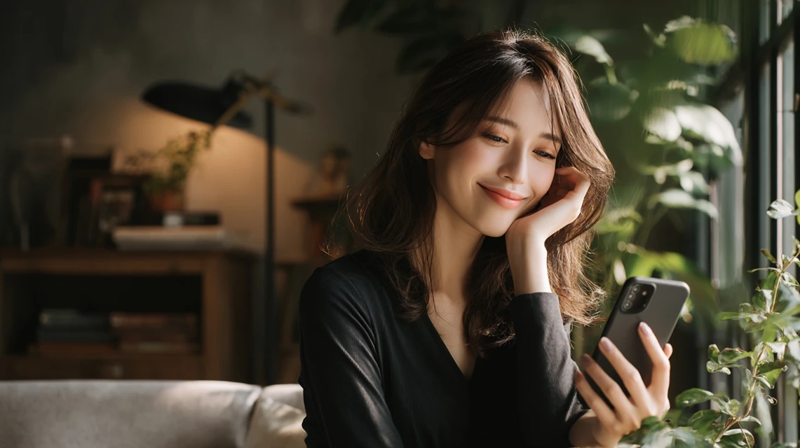 あがりゃんせのクーポンチケット情報を確認する女性