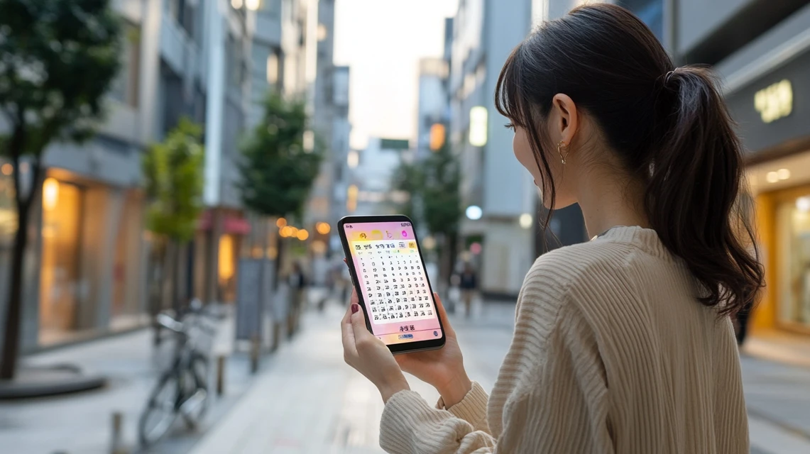 女性がカレンダー画面を見て確認中
