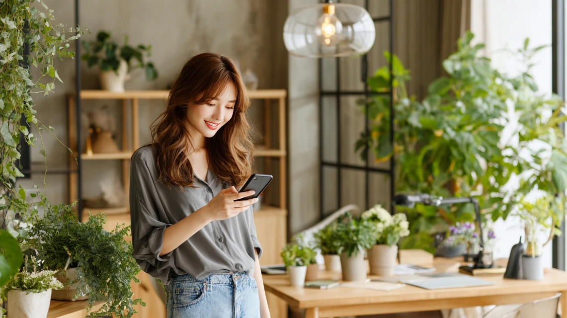 Googleプロモーションコードの再配布情報を確認する日本人女性