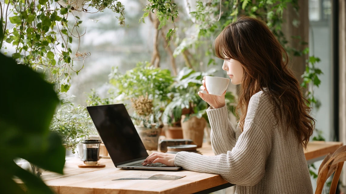 割引併用ルールを確認する日本人女性の画像
