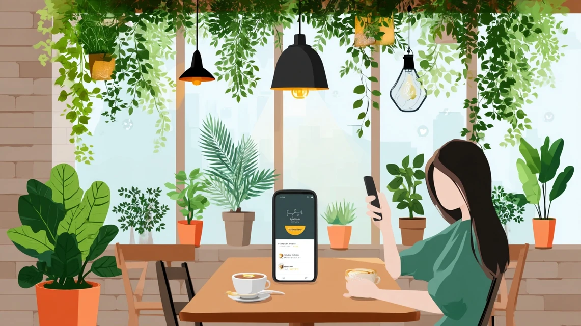 食事セットプランを確認する日本人の画像
