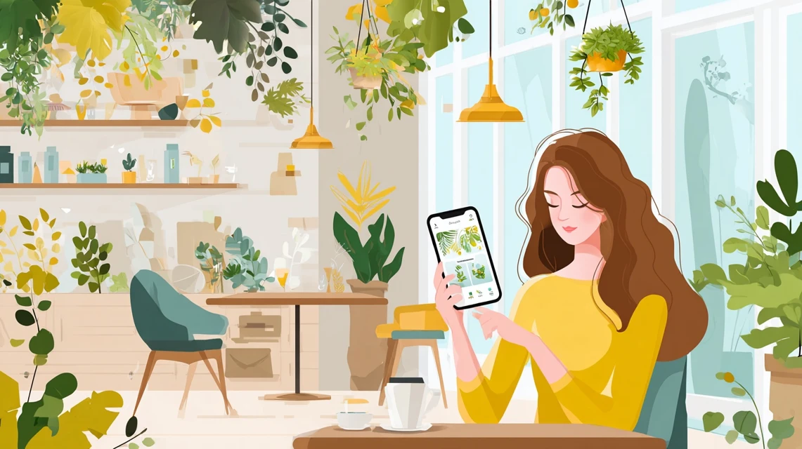 商品の評判を調べる女性の画像
