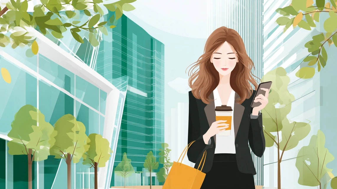 LINEクーポン確認方法を見る日本人女性の画像