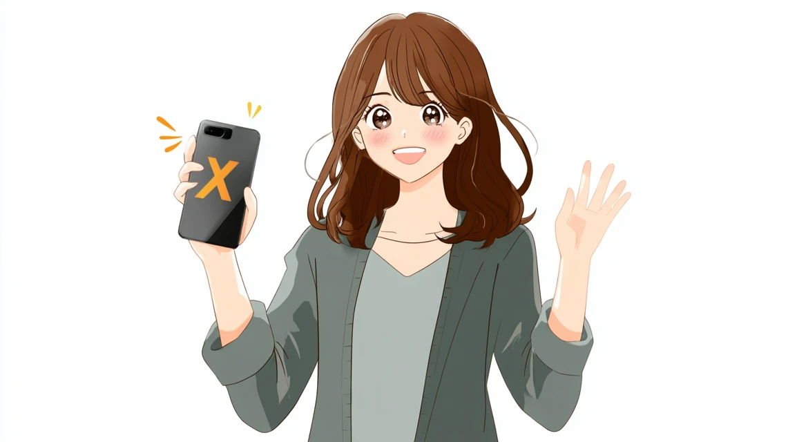 初回割引の不具合を確認する女性の手元が写る場面