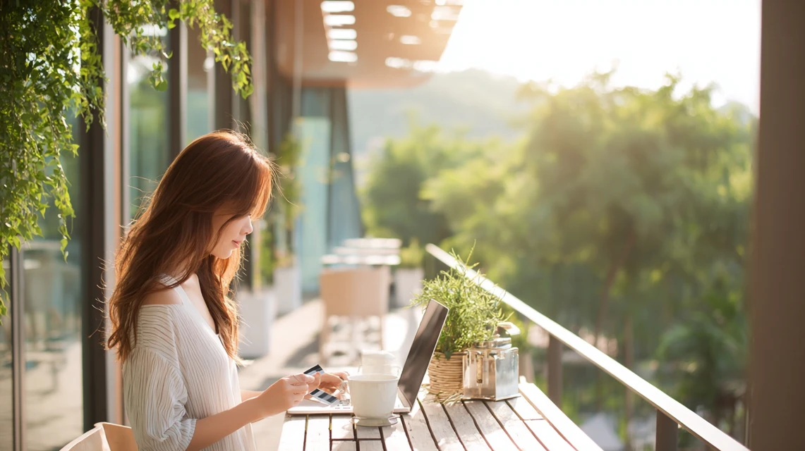 Onクーポンの条件を確認する日本人女性