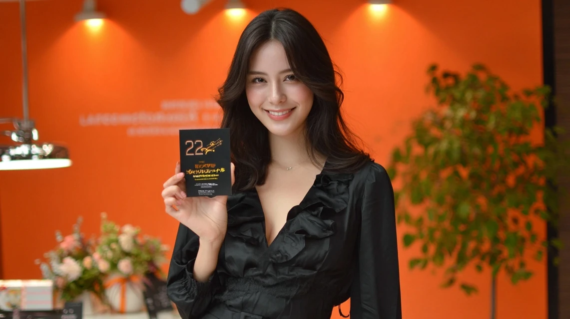 誕生日クーポンを受け取って喜ぶ日本人女性