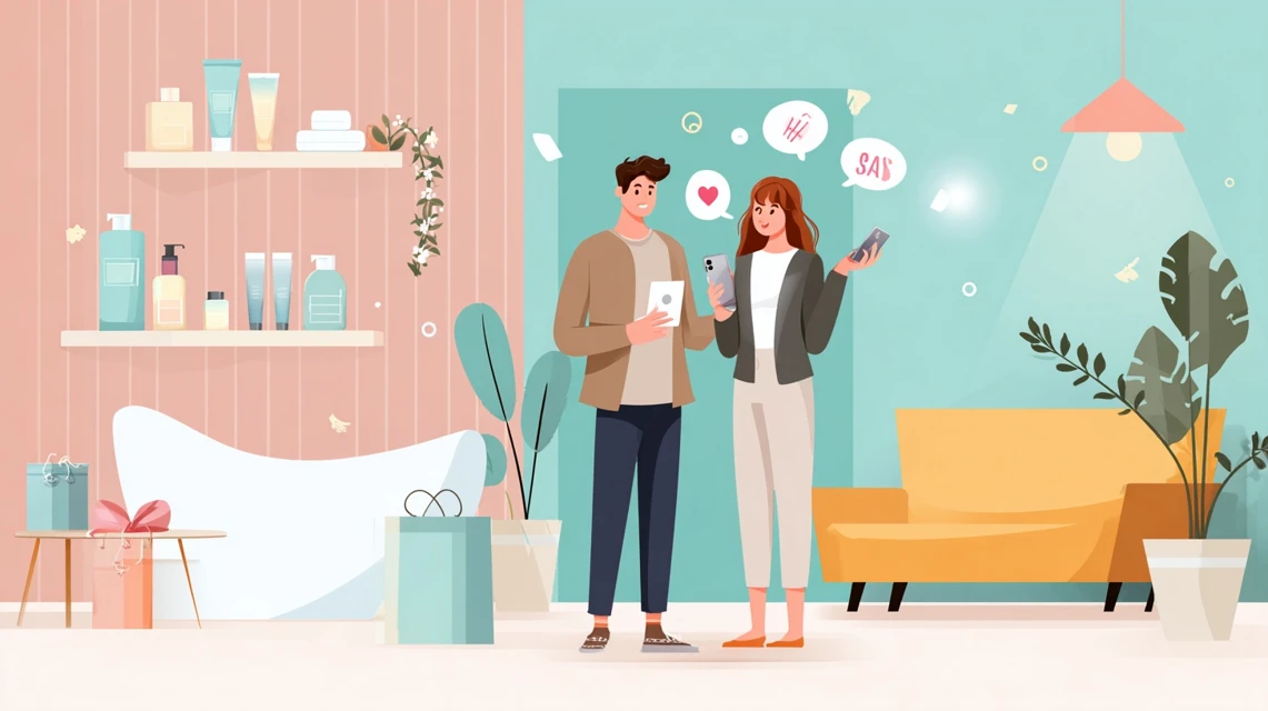 特典キャンペーンを確認するカップルの場面
