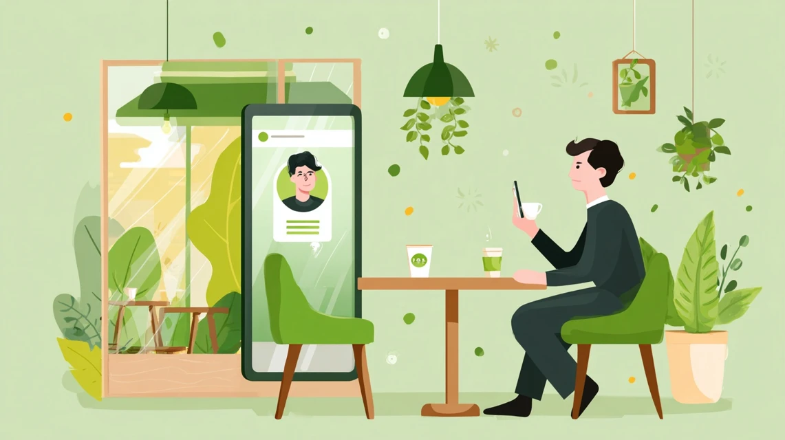 UM773用クーポンを確認する日本人男性の画像