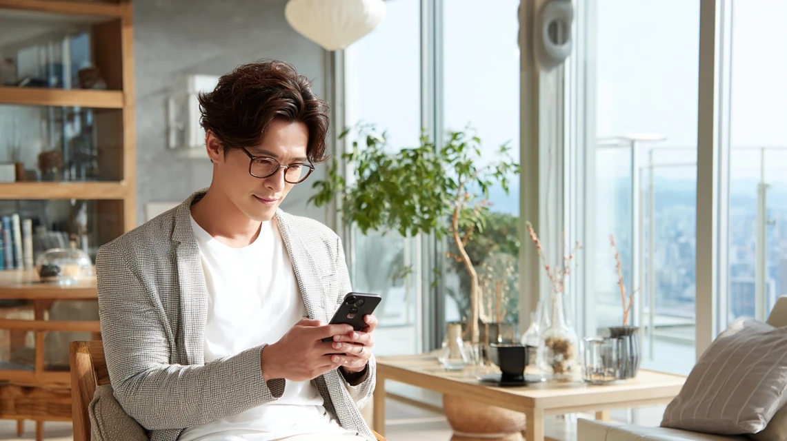 割引クーポンを受け取って喜ぶ日本人
