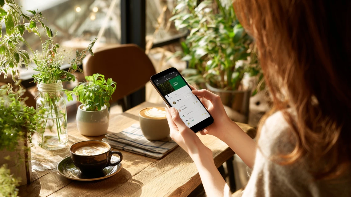 残高確認を行う日本人がスマホを見る構図
