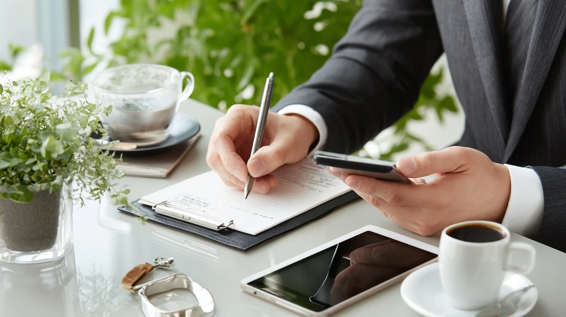 スマホで会員登録を進める日本人男性