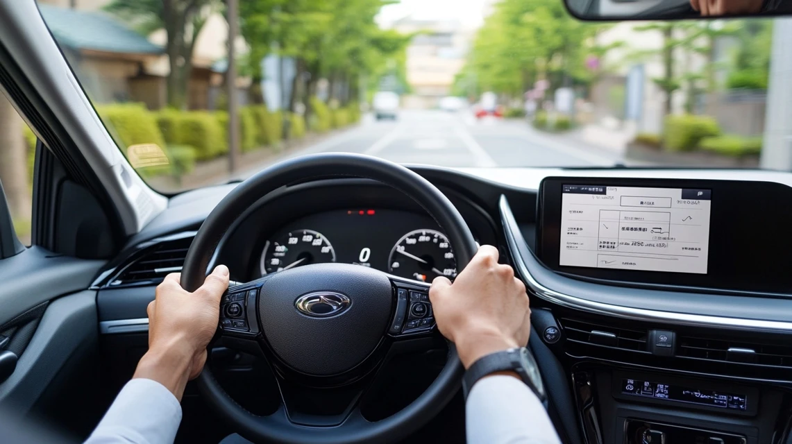 オイル交換時期を走行距離で確認する日本人ドライバー
