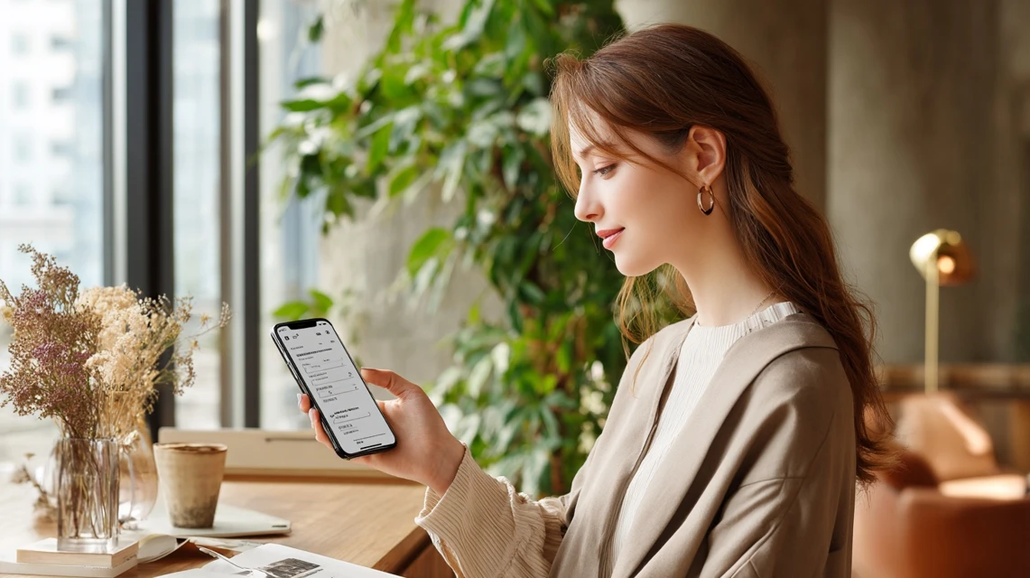 紹介コードを探す日本人女性の画像
