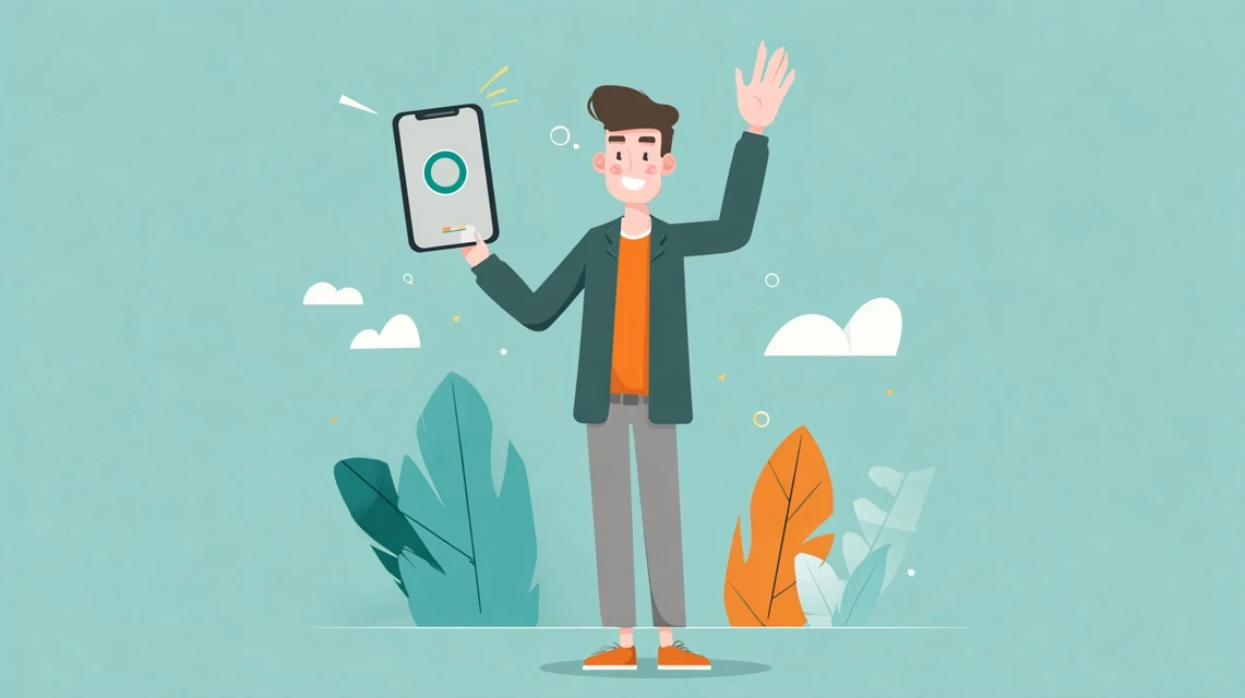 セール時期を調べる日本人男性の画像