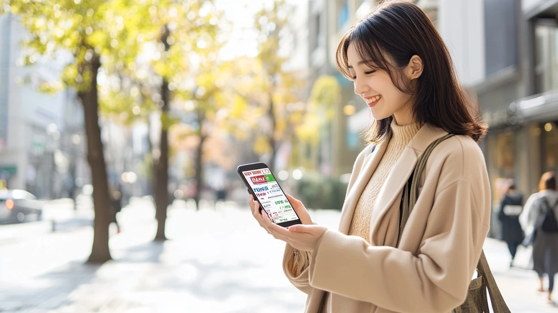 女性がスマホ操作を友人に説明中
