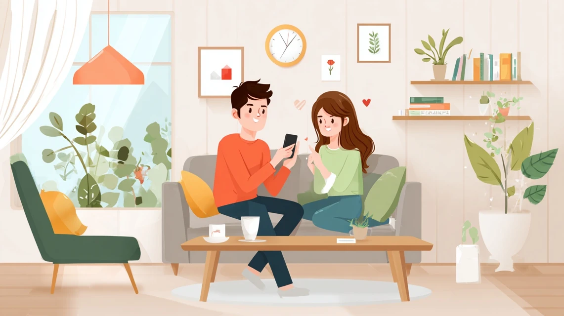 アプリ割引を表示するカップルの画像
