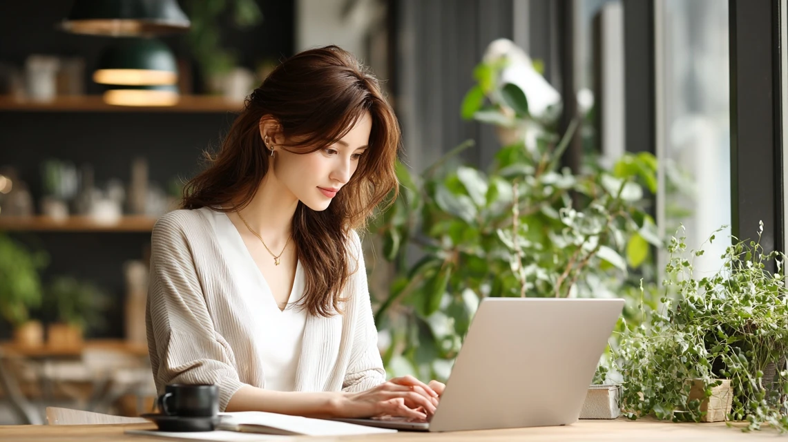 日本人がサービス情報を調査する場面
