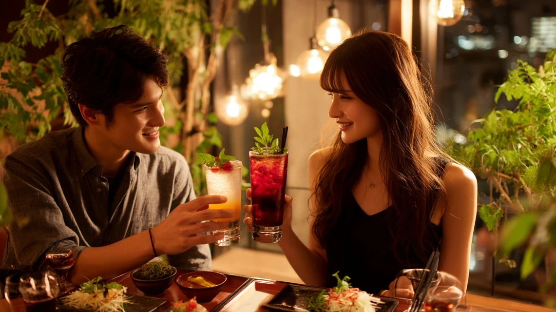 ショッピングと飲食を楽しむ日本人カップル