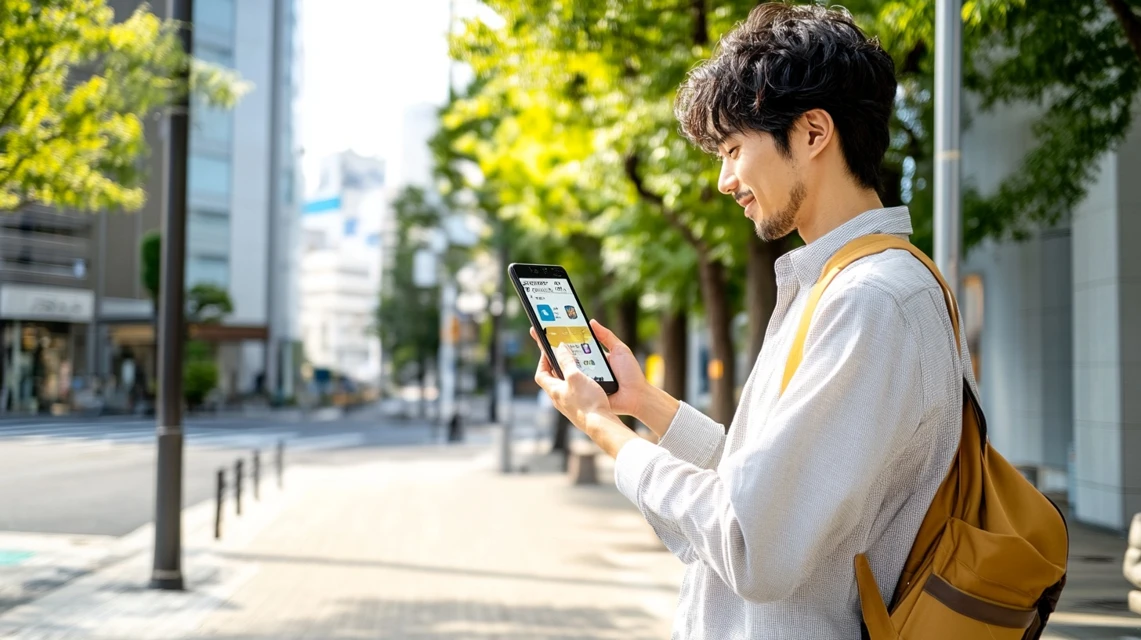 男性がスマホの設定を更新している
