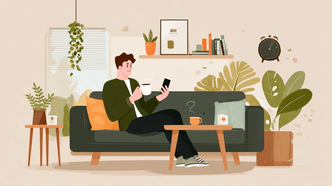 注意点を確認する日本人男性の画像