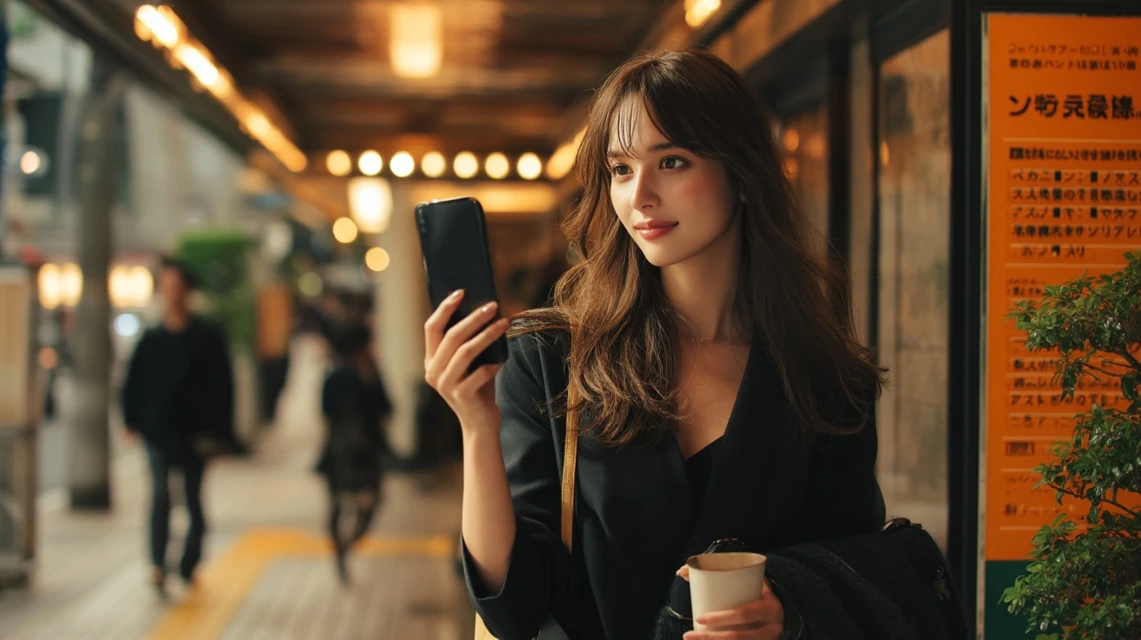 最新の映画割引クーポンを探す日本人女性