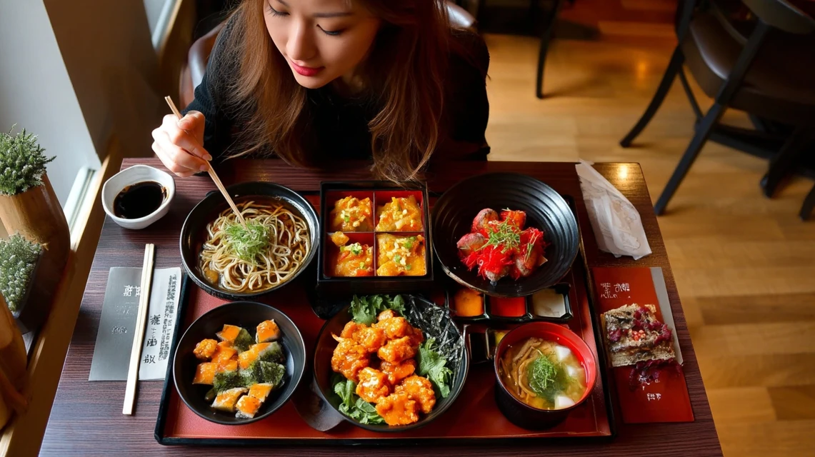 まるまつで乾杯する日本人女性の食事風景